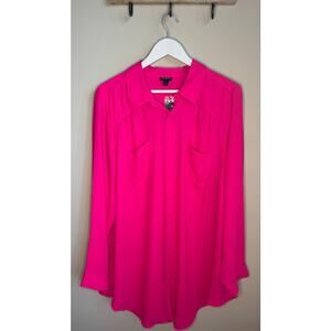 Torrid Madison Georgette Neon Pink Tunic Long Sleeve Button Down Front Top sz 2X